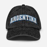 Argentina - Unisex Embroidered Baseball Cap - Washed Vintage Cotton Twill Dad Hat-washed black-front view