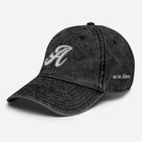 A as in Alex - Customized 3D Puff Embroidered Initial Baseball Cap - Unisex Vintage Wash Cotton Twill Cap - black - side front view