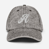 A as in Alex - Customized 3D Puff Embroidered Initial Baseball Cap - Unisex Vintage Wash Cotton Twill Cap - gray - front view