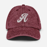 A as in Alex - Customized 3D Puff Embroidered Initial Baseball Cap - Unisex Vintage Wash Cotton Twill Cap - maroon - front view