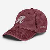 A as in Alex - Customized 3D Puff Embroidered Initial Baseball Cap - Unisex Vintage Wash Cotton Twill Cap - maroon - semi front view