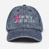 Literally Just a Girl - Cute Girly Bow Embroidered Baseball Cap - Women's Vintage Washed Cotton Twill Cap - navy - front view