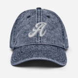 A as in Alex - Customized 3D Puff Embroidered Initial Baseball Cap - Unisex Vintage Wash Cotton Twill Cap - navy - front view