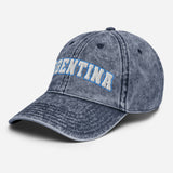 Argentina - Unisex Embroidered Baseball Cap - Washed Vintage Cotton Twill Dad Hat - washed navy -semi front view