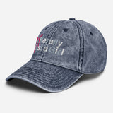 Literally Just a Girl - Cute Girly Bow Embroidered Baseball Cap - Women's Vintage Washed Cotton Twill Cap- navy - semi front view