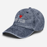 I Love My Job - Unisex Embroidered Washed Denim Baseball Cap - Vintage Cotton Twill Cap - navy - semi front view