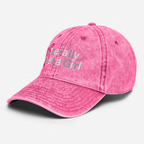 Literally Just a Girl - Cute Girly Bow Embroidered Baseball Cap - Women's Vintage Washed Cotton Twill Cap - pink - semi front view