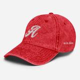 A as in Alex - Customized 3D Puff Embroidered Initial Baseball Cap - Unisex Vintage Wash Cotton Twill Cap - red - side front view