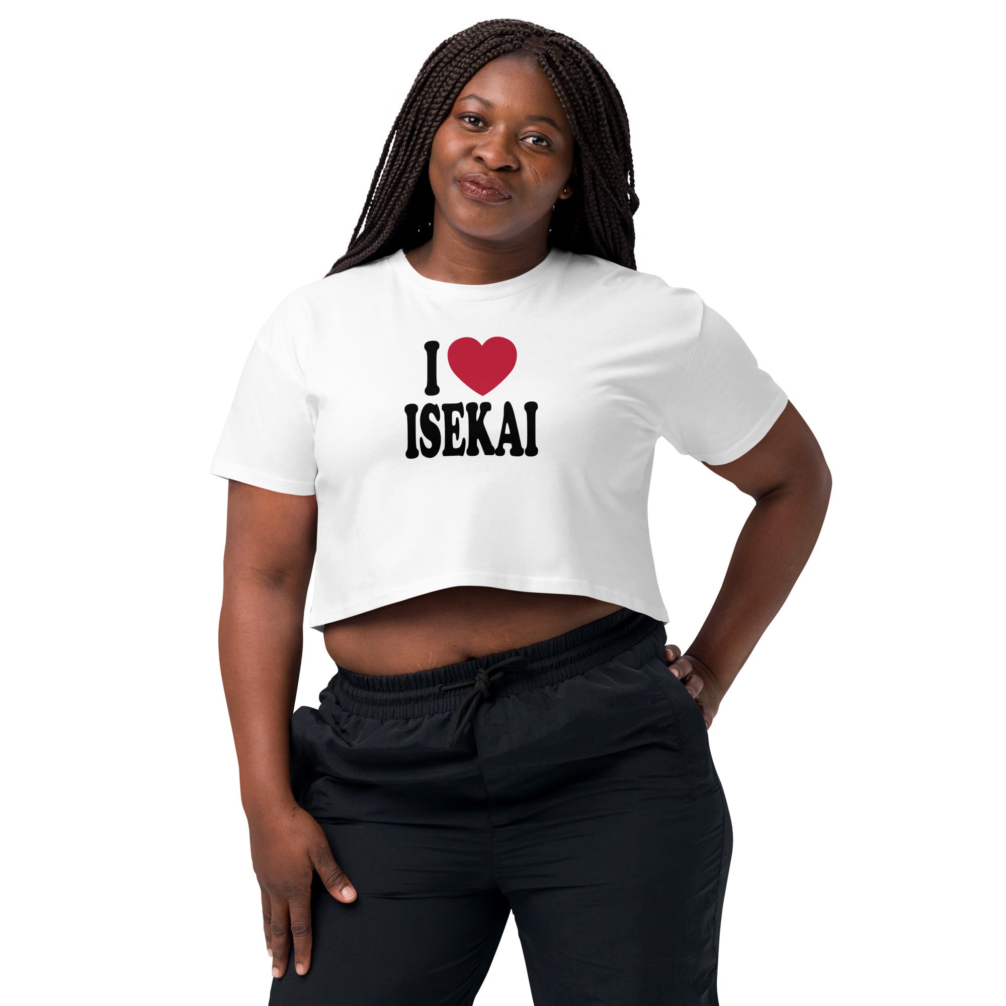 I Love Isekai Fun Anime Women's Short Sleeve Crop Top Bucket
