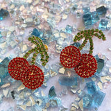 Fun Cherry Shape Rhinestone Earrings - BUCKET POPCORN 