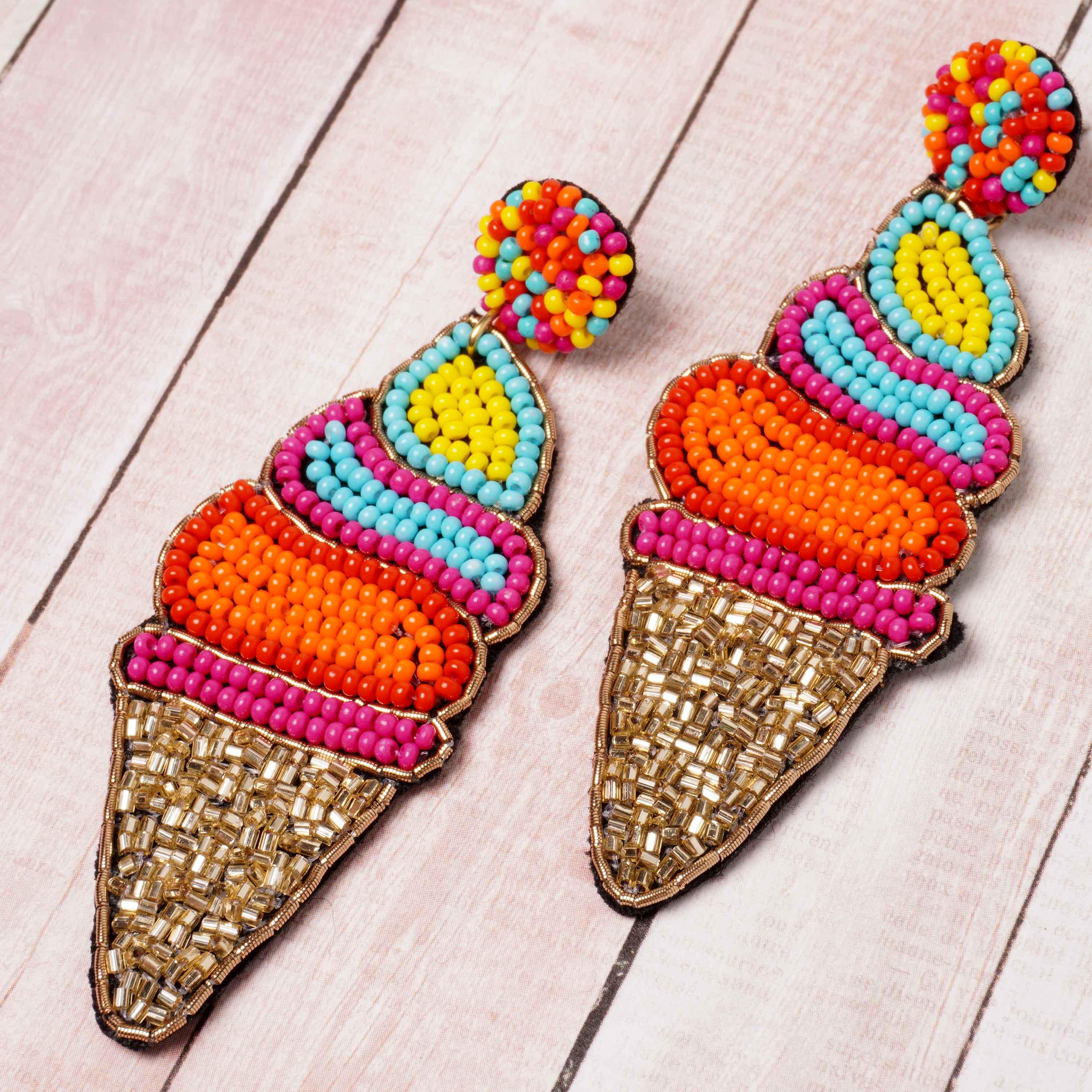 Seed Beading Chunky Ice Cream Earrings - BUCKET POPCORN 