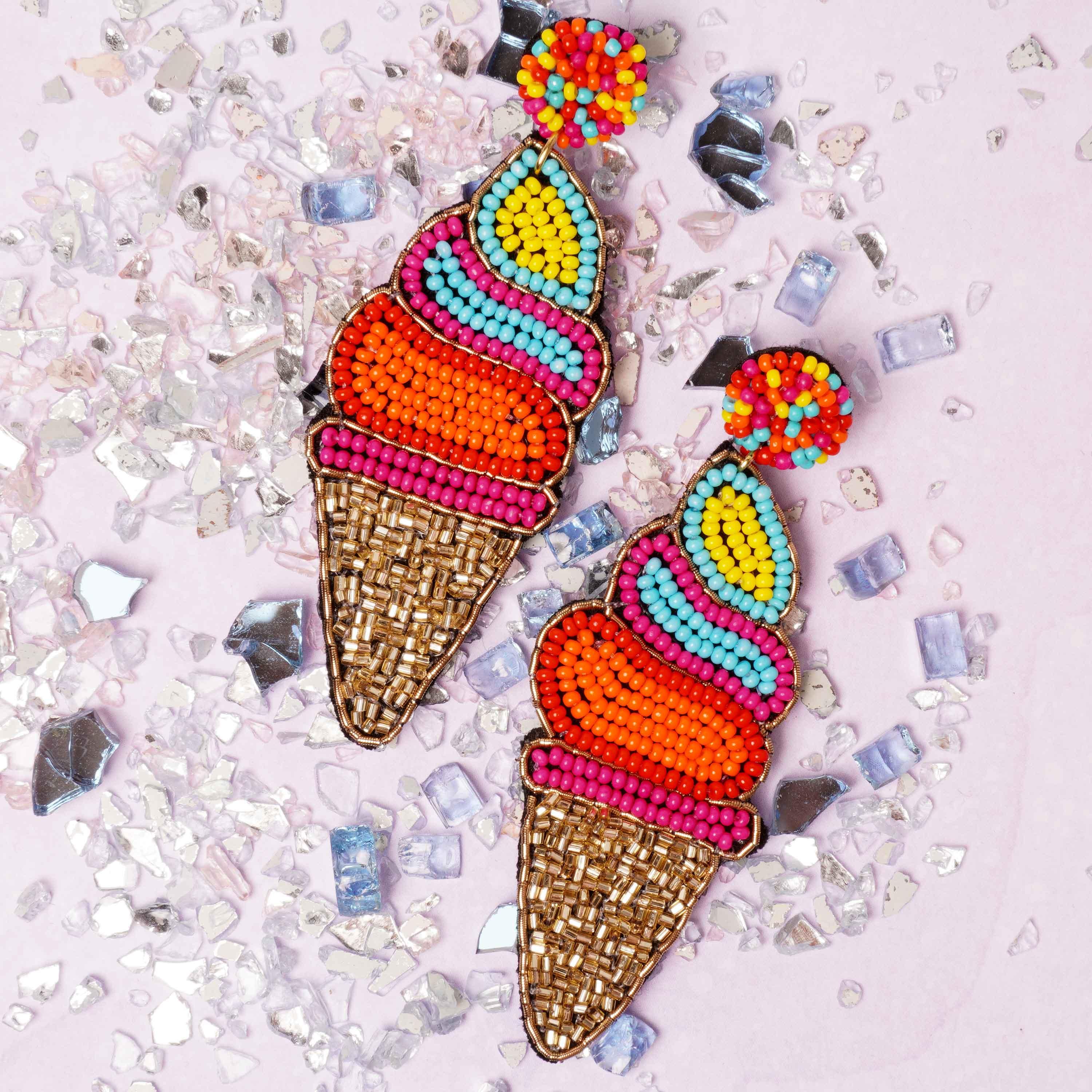 Seed Beading Chunky Ice Cream Earrings - BUCKET POPCORN 