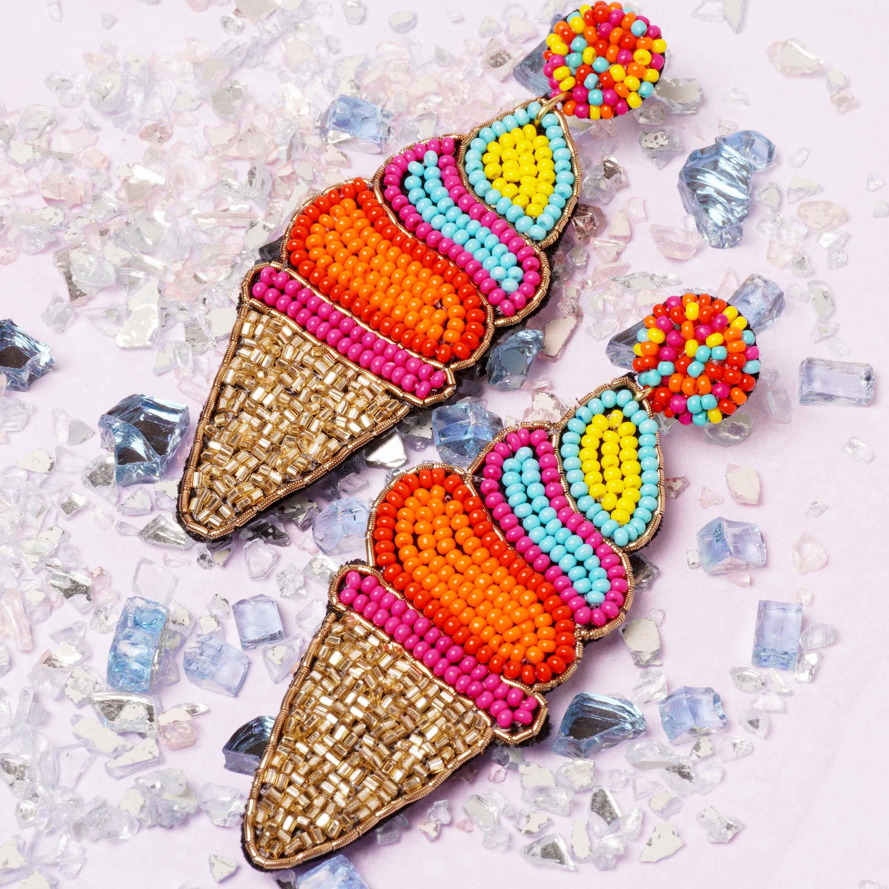 Seed Beading Chunky Ice Cream Earrings - BUCKET POPCORN 