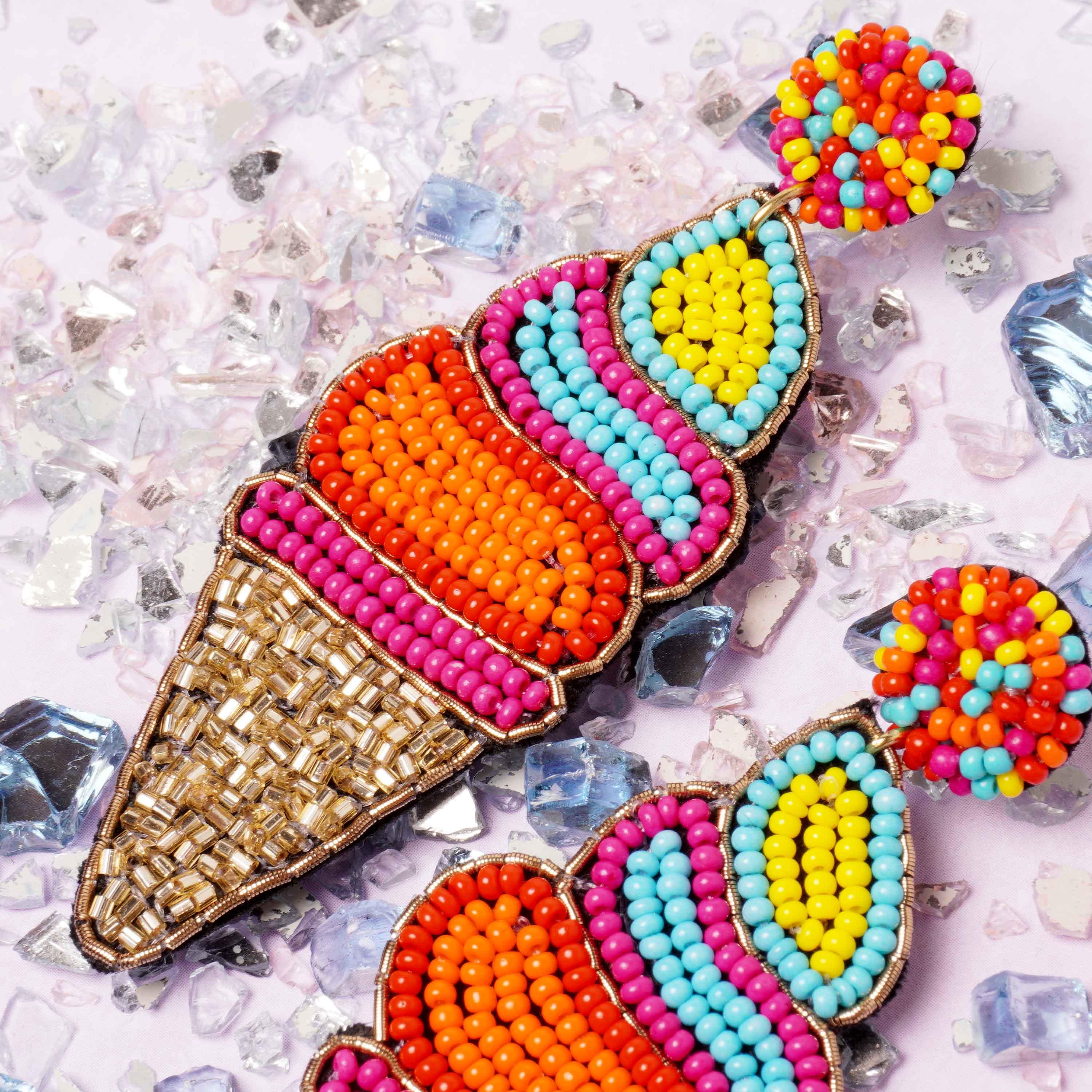 Seed Beading Chunky Ice Cream Earrings - BUCKET POPCORN 
