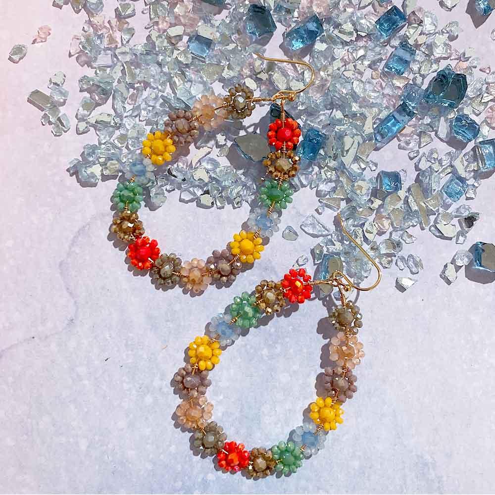 Colorful Ditsy Flower Beading Teardrop Drop Earrings - BUCKET POPCORN 