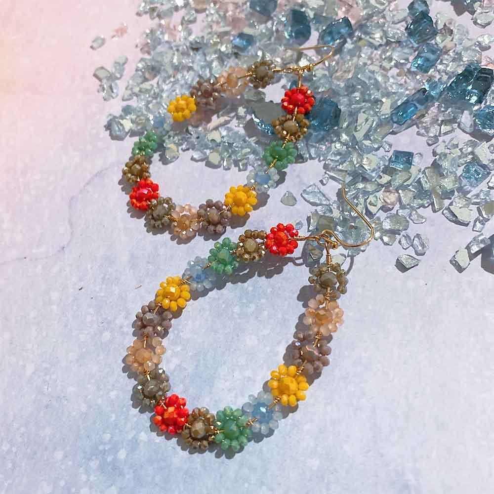 Colorful Ditsy Flower Beading Teardrop Drop Earrings - BUCKET POPCORN 