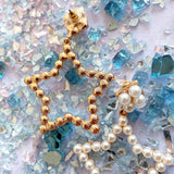 Playful Hollow Pearl Star Chunky Drop Earrings - BUCKET POPCORN 