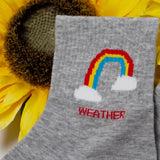 Womens Cute Weather Icon Crew Socks - BUCKET POPCORN 