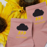 Womens Cute Weather Icon Crew Socks - BUCKET POPCORN 