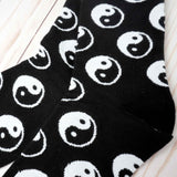 Women's Yin Yang Symbol Black and White Crew Socks - BUCKET POPCORN 