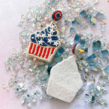 Seed Beading 4th of July Themed Cupcake Chunky Earrings - BUCKET POPCORN 