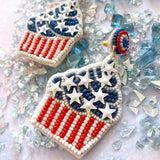 Seed Beading 4th of July Themed Cupcake Chunky Earrings - BUCKET POPCORN 