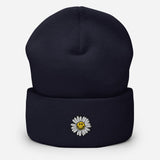 Cute Smiley Face Daisy Embroidered Unisex Cuffed Beanie - BUCKET POPCORN 