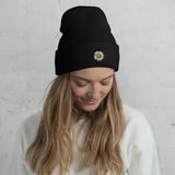 Cute Smiley Face Daisy Embroidered Unisex Cuffed Beanie - BUCKET POPCORN 