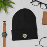 Cute Smiley Face Daisy Embroidered Unisex Cuffed Beanie - BUCKET POPCORN 