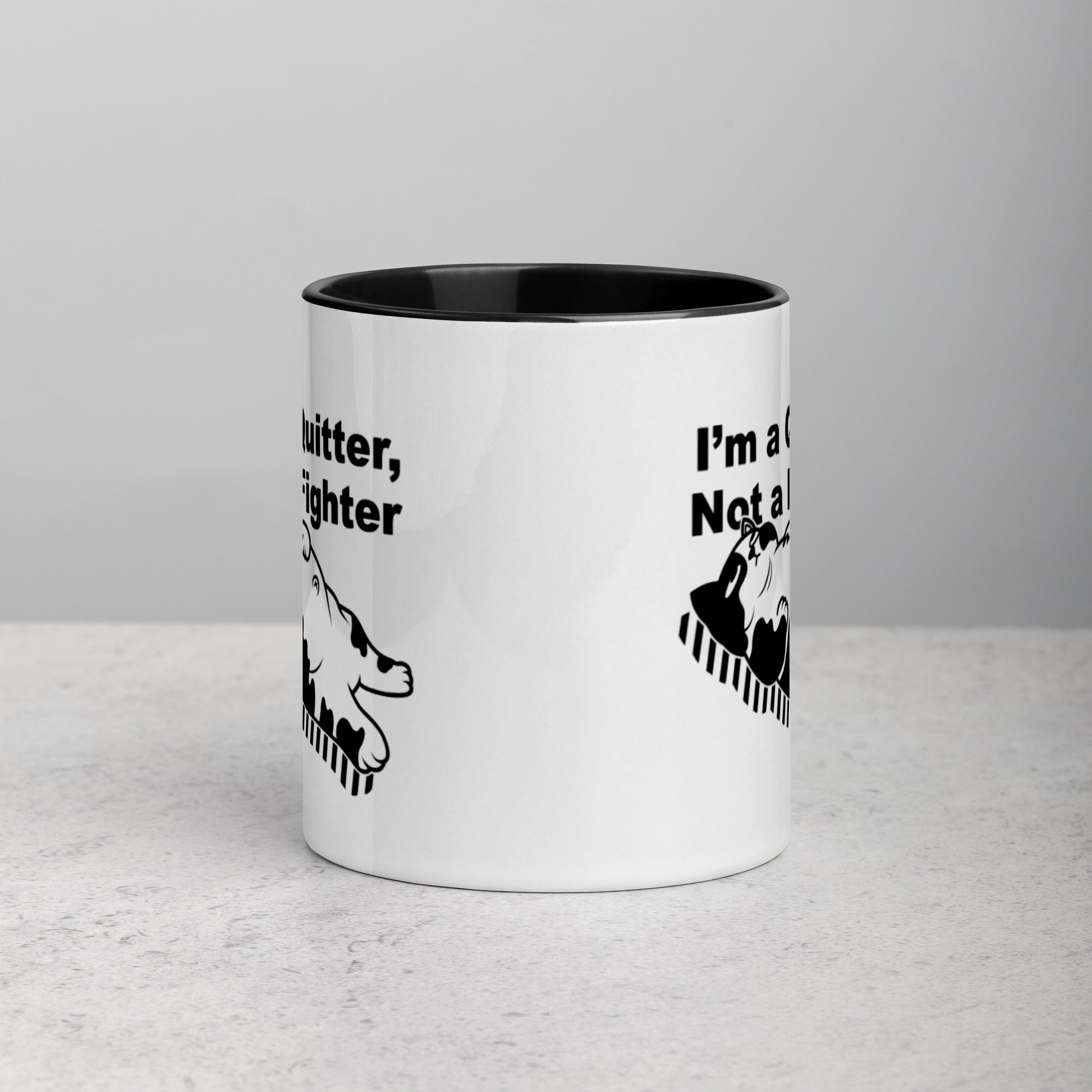 Funny "I'm a Quitter, Not a Fighter" Cat Original Art Mug with Color Inside