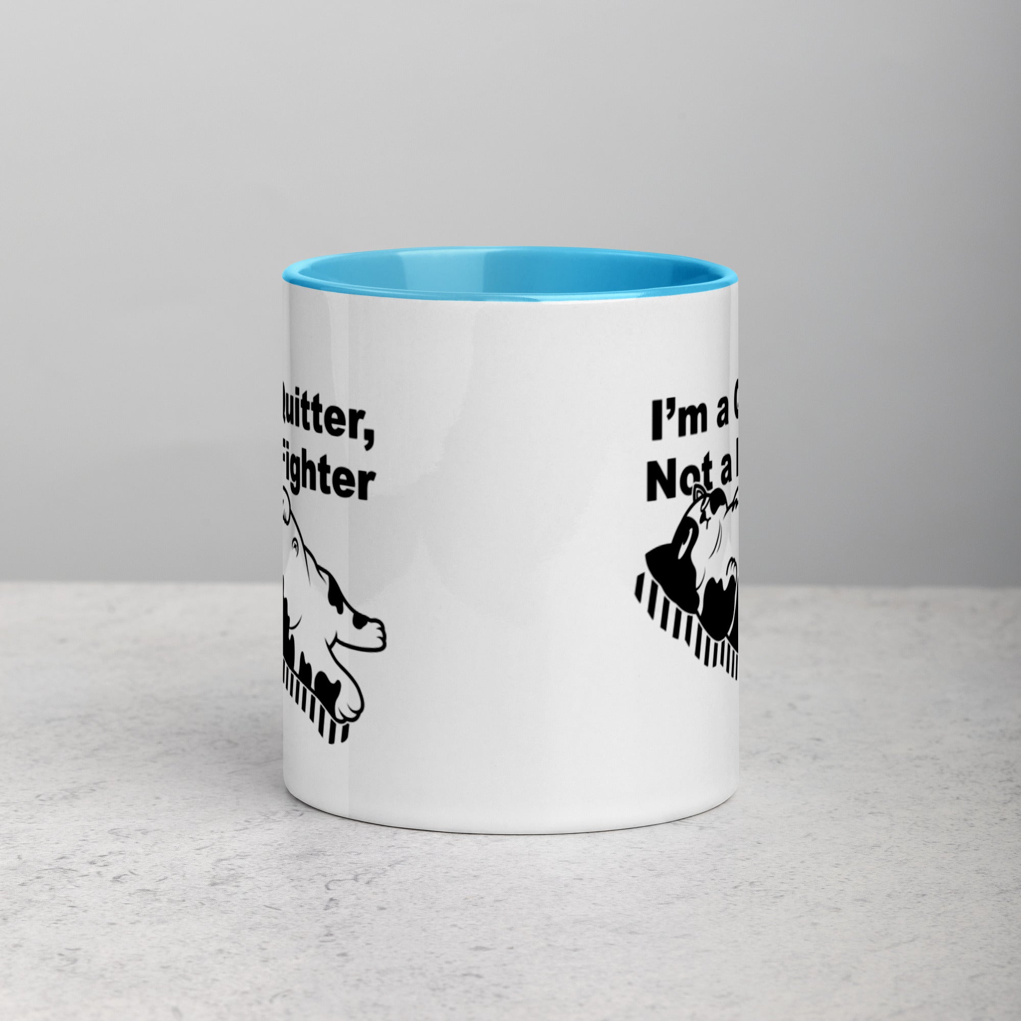 Funny "I'm a Quitter, Not a Fighter" Cat Original Art Mug with Color Inside
