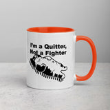 Funny "I'm a Quitter, Not a Fighter" Cat Original Art Mug with Color Inside
