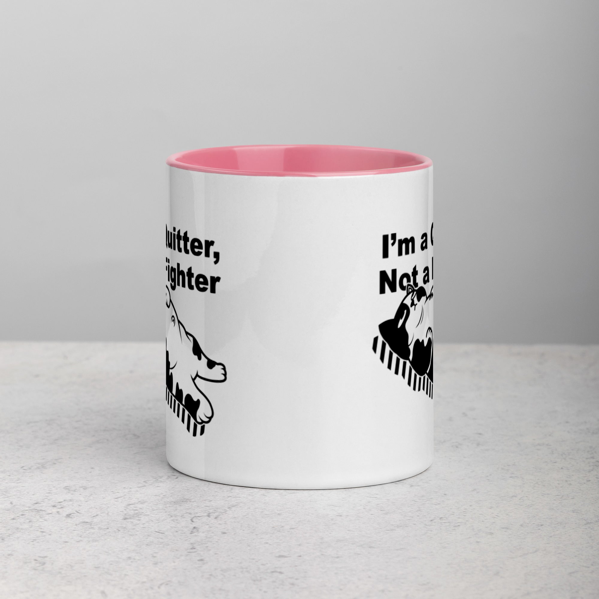 Funny "I'm a Quitter, Not a Fighter" Cat Original Art Mug with Color Inside