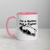 Funny "I'm a Quitter, Not a Fighter" Cat Original Art Mug with Color Inside