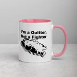 Funny "I'm a Quitter, Not a Fighter" Cat Original Art Mug with Color Inside