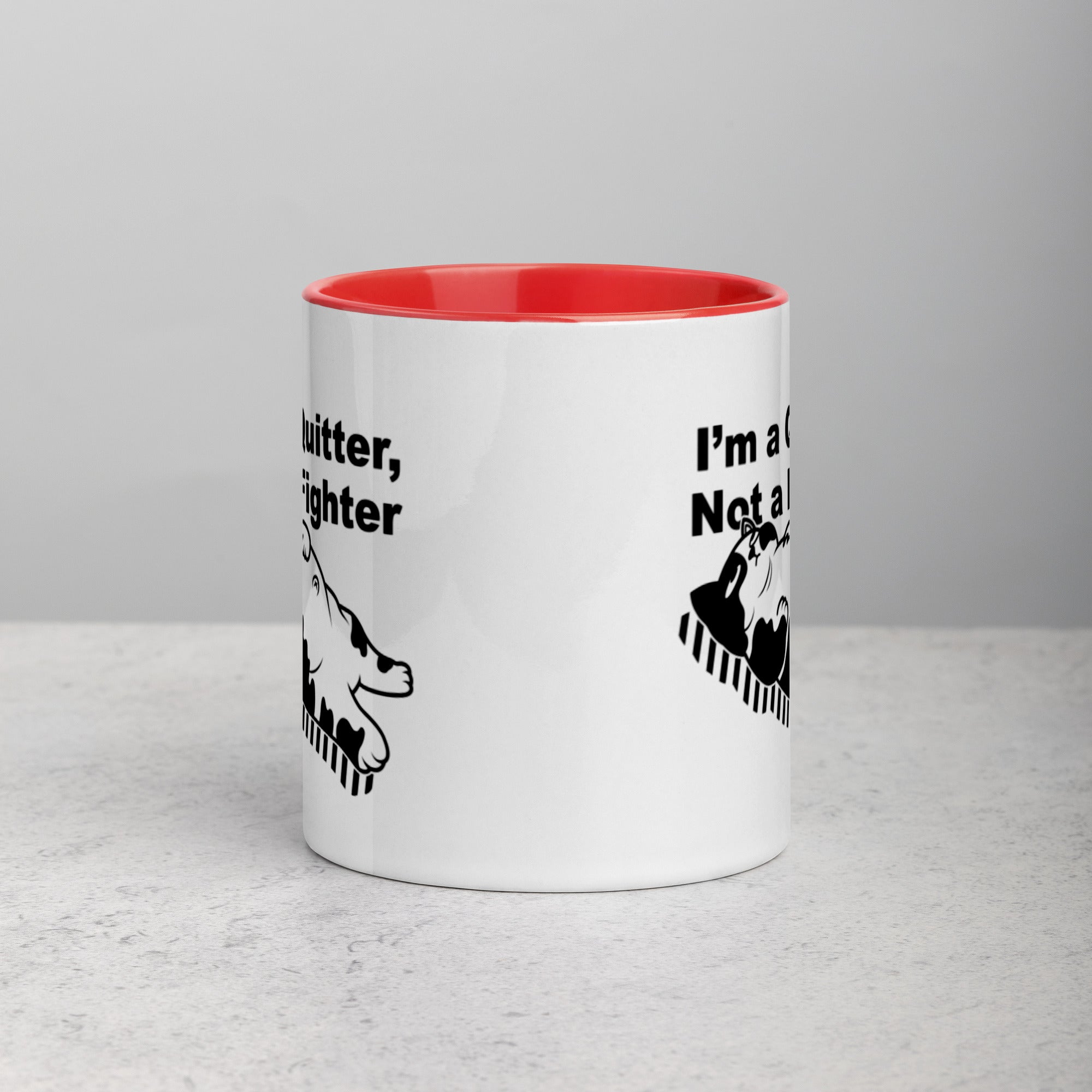 Funny "I'm a Quitter, Not a Fighter" Cat Original Art Mug with Color Inside