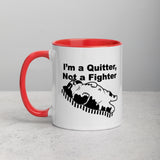 Funny "I'm a Quitter, Not a Fighter" Cat Original Art Mug with Color Inside
